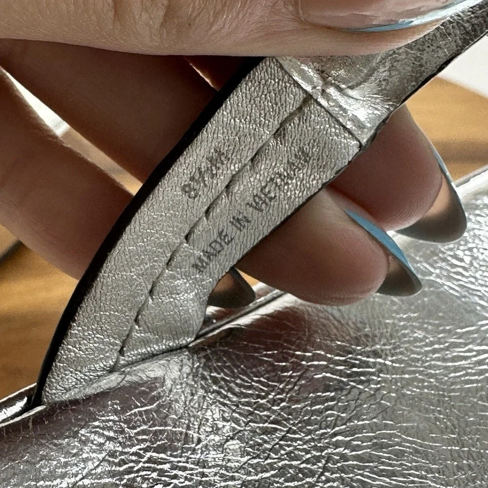 Womens Tory Burch Miller Platform Metallic Silver Leather Wedge Sandals Size 8.5 - Picture 8 of 8